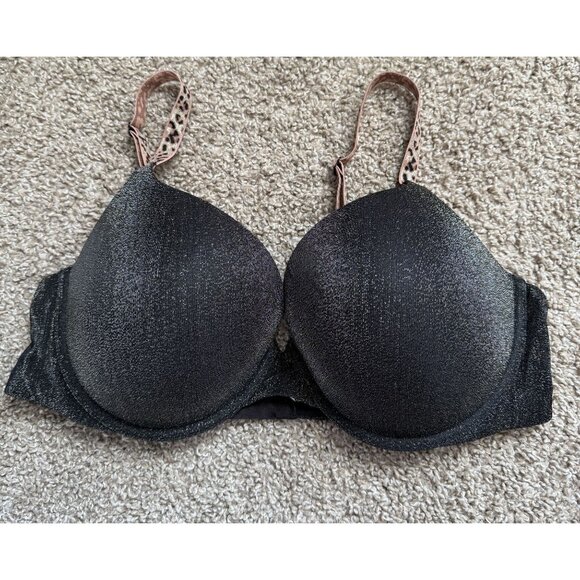 Victorias Secret Black and Gold Metallic Push Up Full Coverage T-Shirt Bra 40C - Picture 1 of 4
